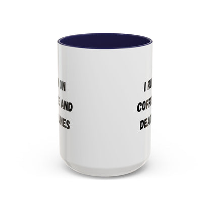 I Run on Coffee and Deadlines Mug, Motivational Coffee Cup, Office Mug, Gift for Writers, Caffeine Lover's Mug, Funny Coffee Cup