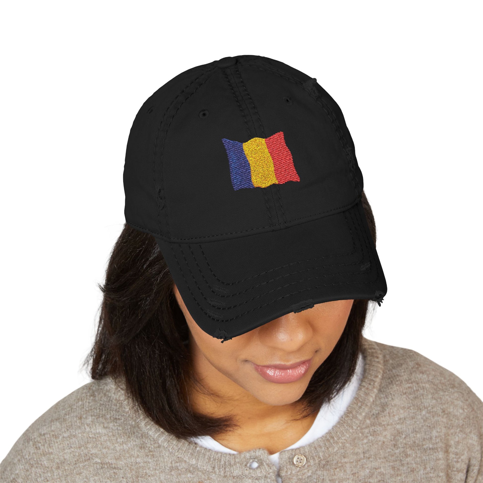Embroidered Distressed Romanian Flag Dad Hat | Casual Cap for Everyday Style, Perfect Gift for Dad, Summer Outings, Festivals, Family Events - TRV