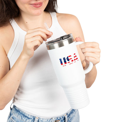 Insulated Travel Mug with USA Design - Perfect for Road Trips, Outdoor Adventures, and Gifts, 40oz Tumbler for Coffee, Tea, and More