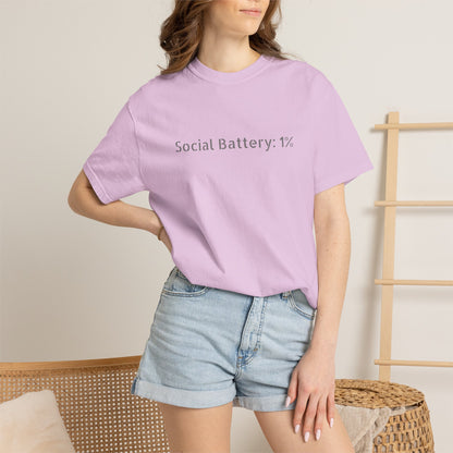 Social Battery 1% T-shirt | Introvert Funny Text Tee
