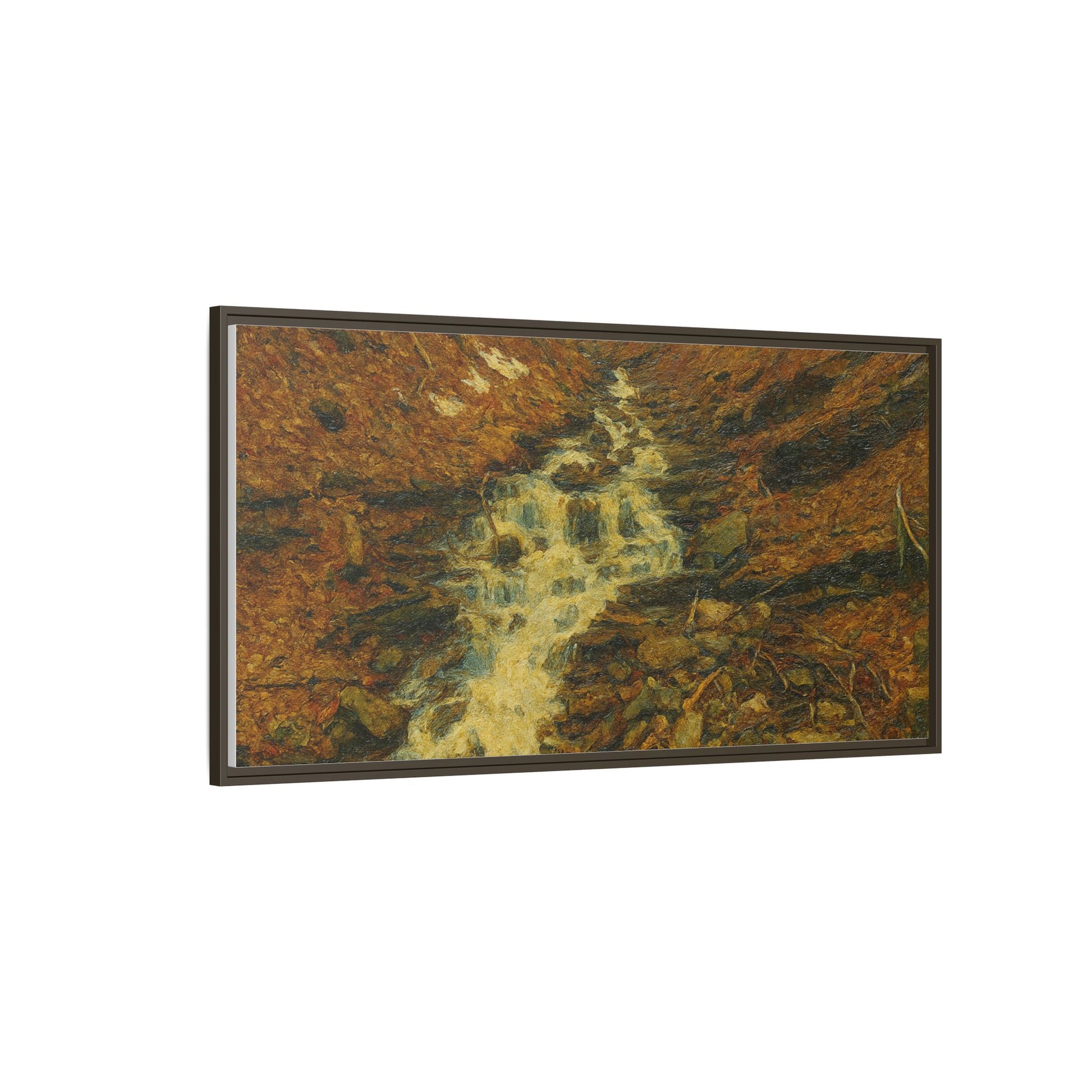 Serene Abstract Nature Canvas Art, Framed Wall Decor, Rustic Home Accent, Earthy Tone Artwork, Tranquil River Scene - TRV