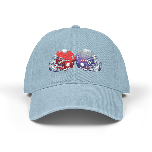 Football-Themed Denim Hat with Embroidery, Perfect Gift for Sports Lovers, Casual Wear, Game Day Accessories, Embroidered Cap