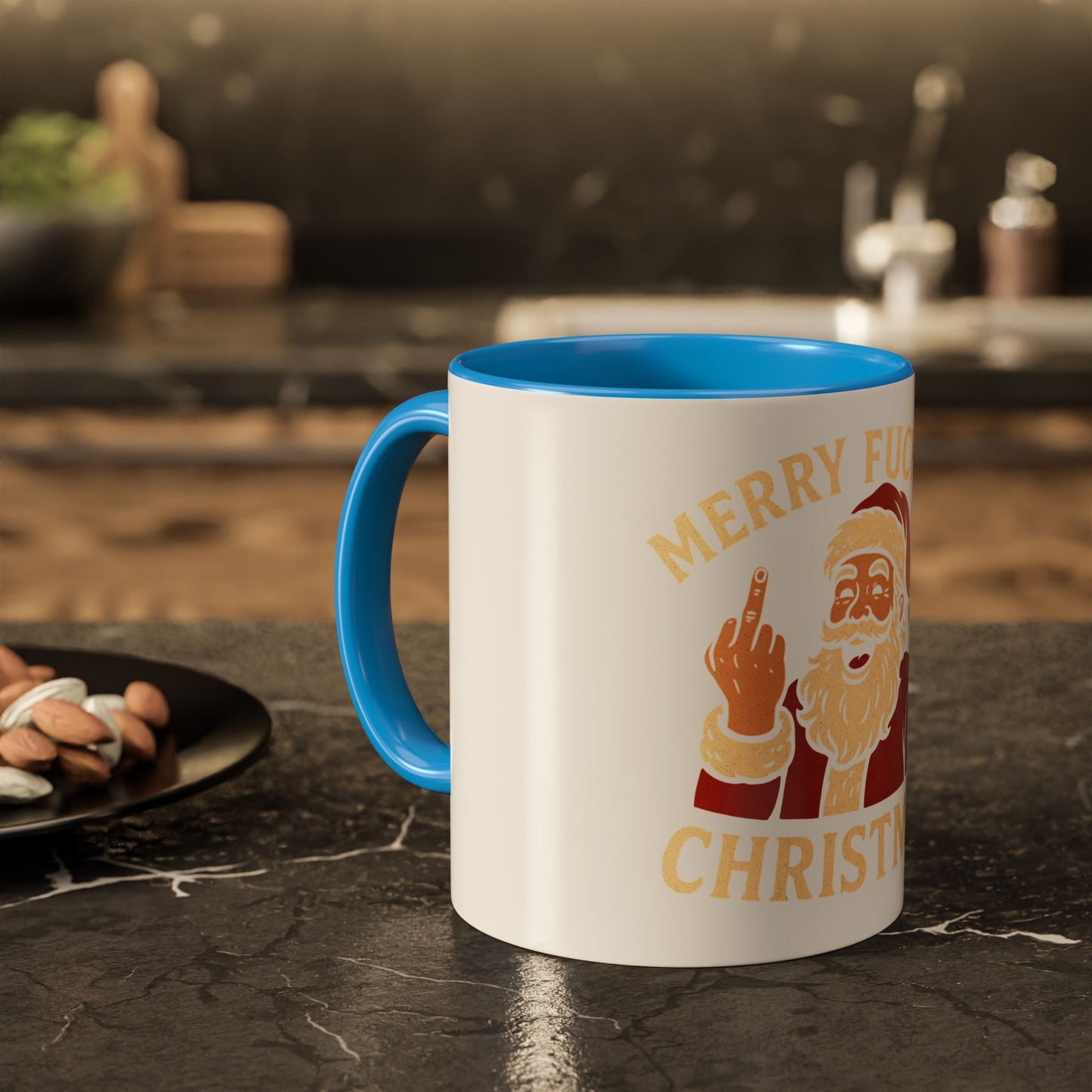 Irreverent Merry Christmas Mug — Funny Santa Middle Finger Coffee Cup (11oz & 15oz)