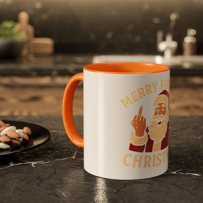 Irreverent Merry Christmas Mug — Funny Santa Middle Finger Coffee Cup (11oz & 15oz)