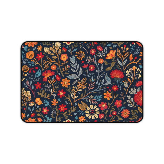 Autumn Floral Pattern Desk Mat | Fall Flowers Mouse Pad - TRV