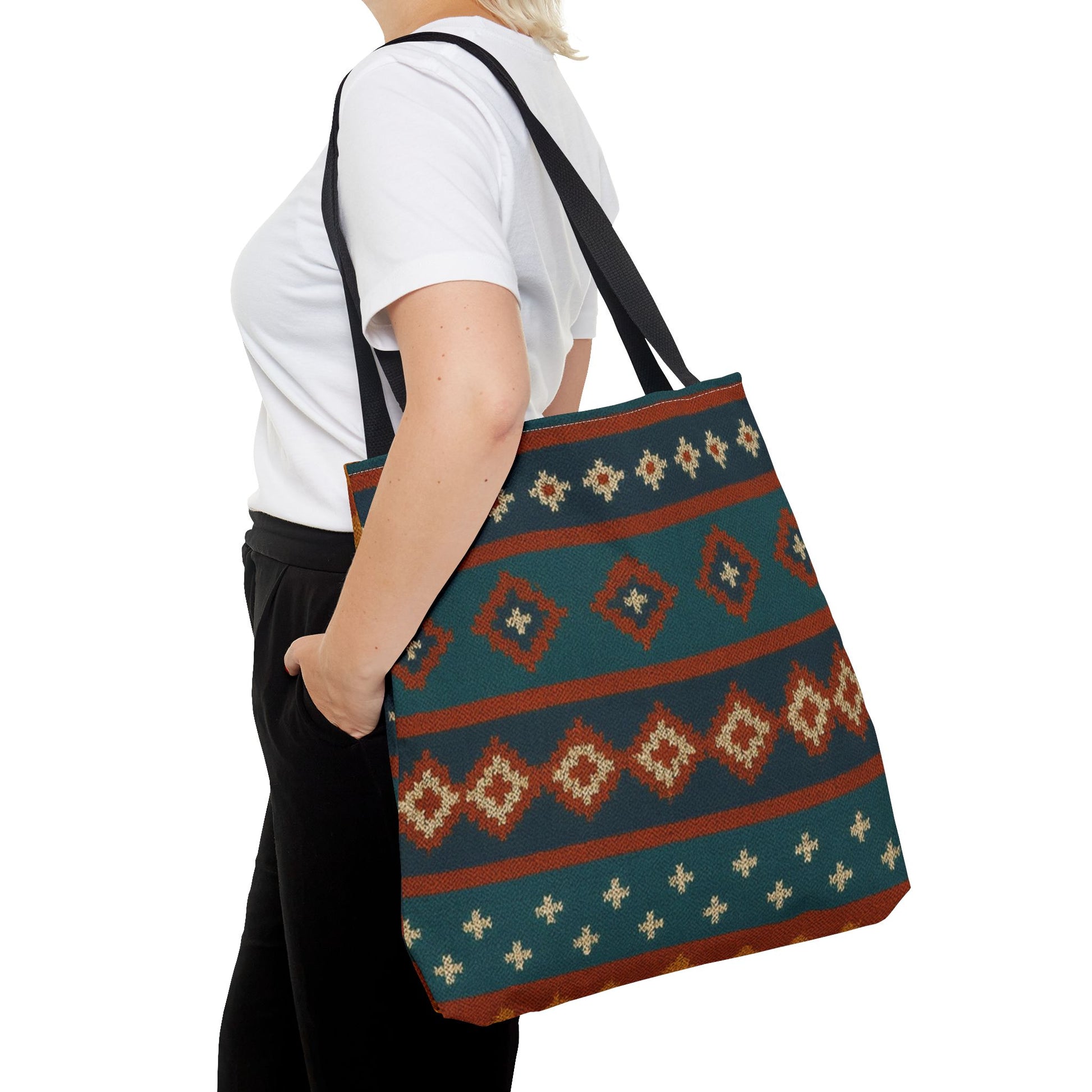 Southwestern Diamond Pattern Tote Bag | Aztec Tribal Geometric Print - TRV