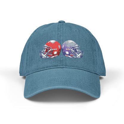 Football-Themed Denim Hat with Embroidery, Perfect Gift for Sports Lovers, Casual Wear, Game Day Accessories, Embroidered Cap