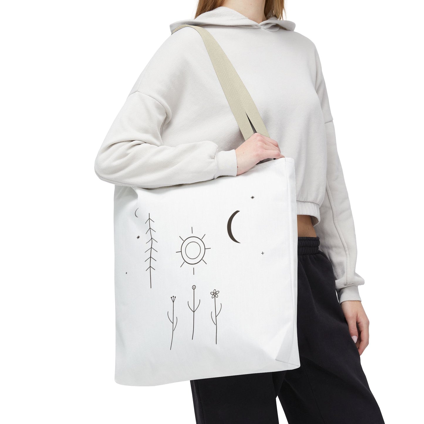 Minimal Moon and Sun Botanical Tote | Celestial Line Art Bag