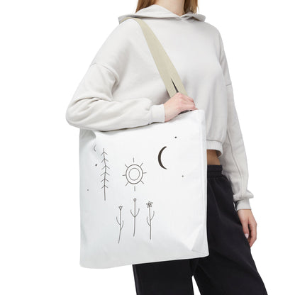 Minimal Moon and Sun Botanical Tote | Celestial Line Art Bag