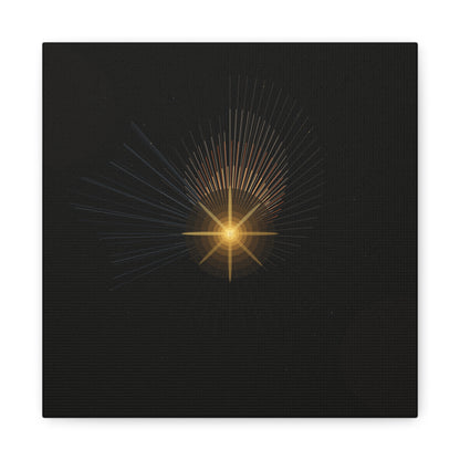 Abstract golden starburst canvas artwork by Printify featuring a vibrant, modern design on a durable canvas surface.