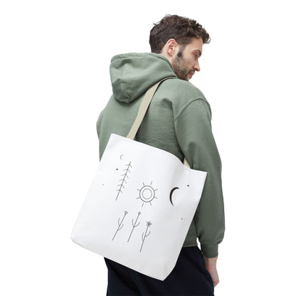 Minimal Moon and Sun Botanical Tote | Celestial Line Art Bag