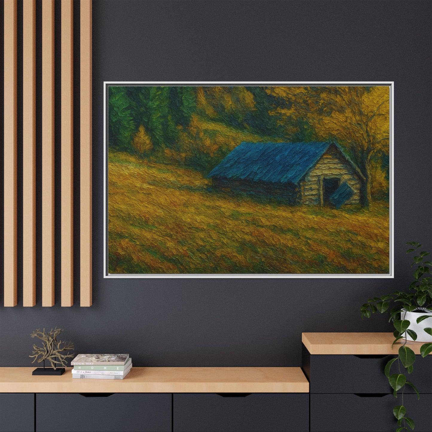 Framed Matte Canvas Print, Rustic Artwork, Farmhouse Decor, Nature Wall Art, Gift for Home, Autumn Decor, Landscape Painting