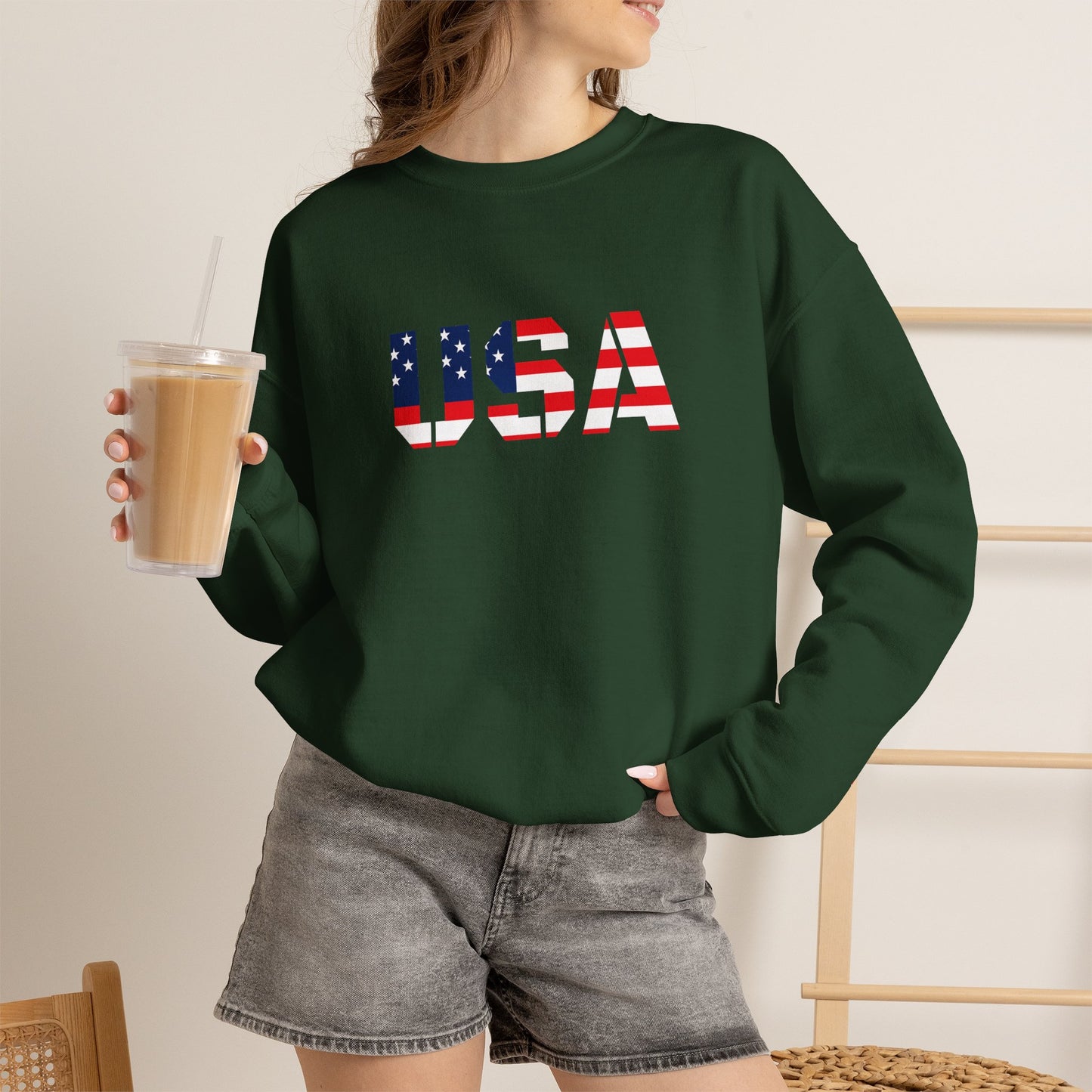 USA Flag Unisex Crewneck Sweatshirt, Cozy Apparel, Casual Wear, Independence Day Gift, Americana Style