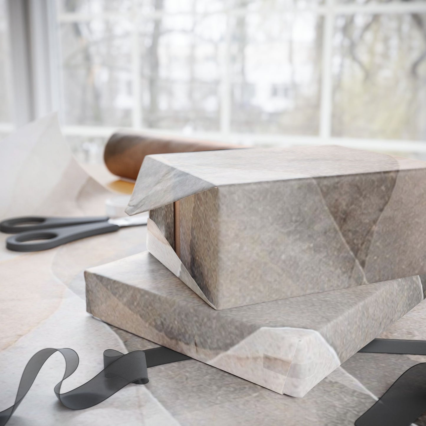 Geometric Neutral Watercolor Wrapping Paper Roll — Earth Tone Abstract Gift Wrap