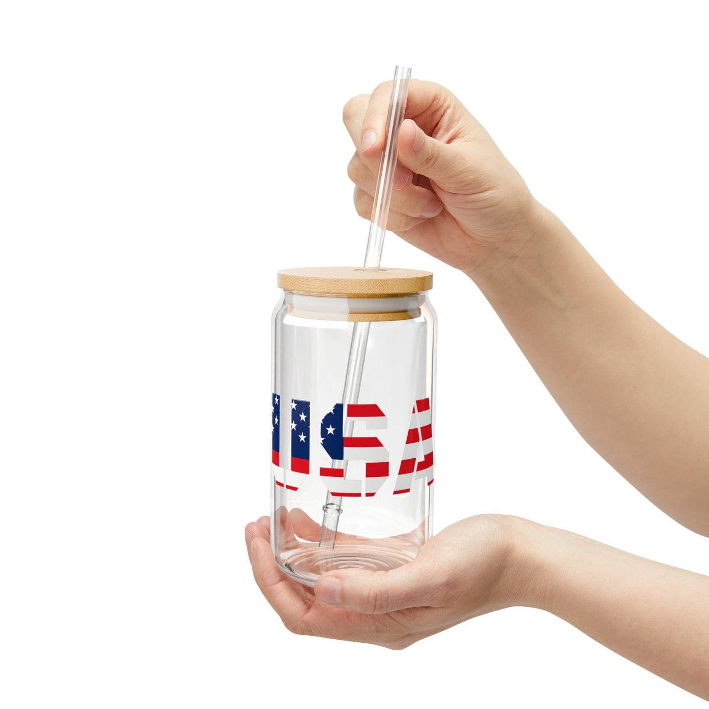 Patriotic USA Sipper Glass, 16oz — American Flag Straw Tumbler