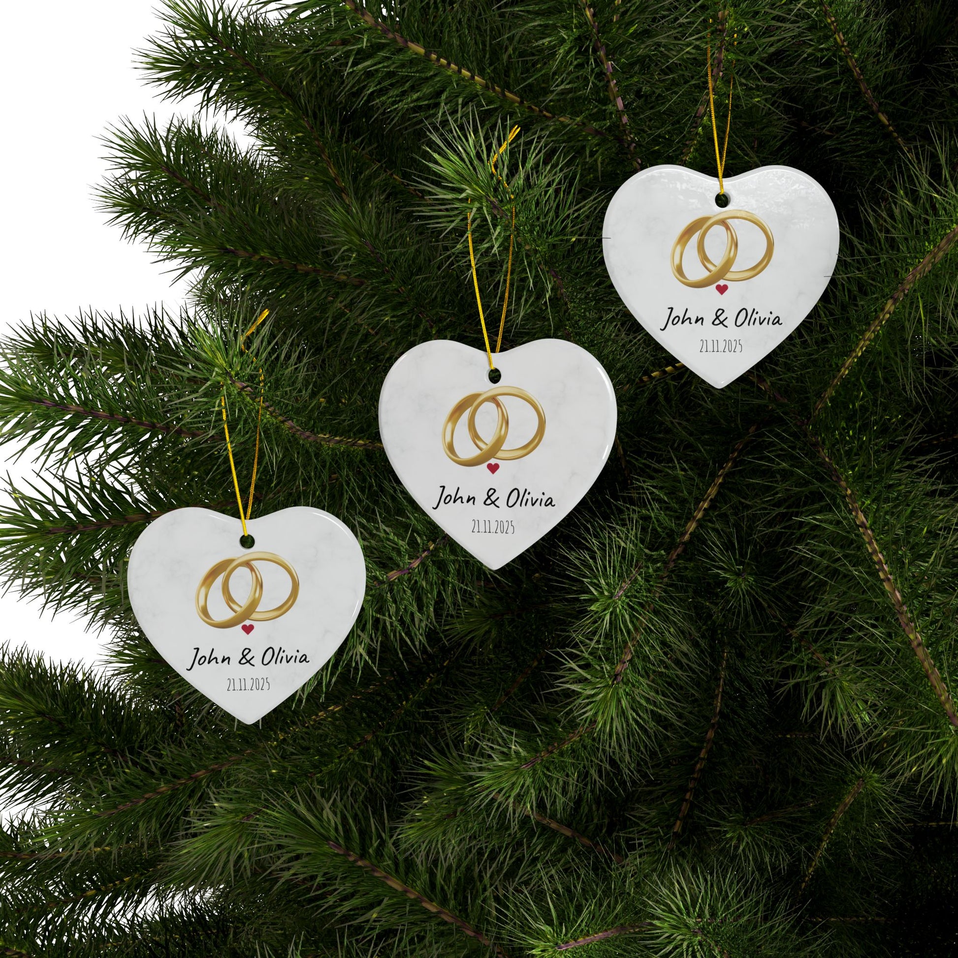 Wedding Rings Ornament round ceramic ornament | Personalized names and date - TRV
