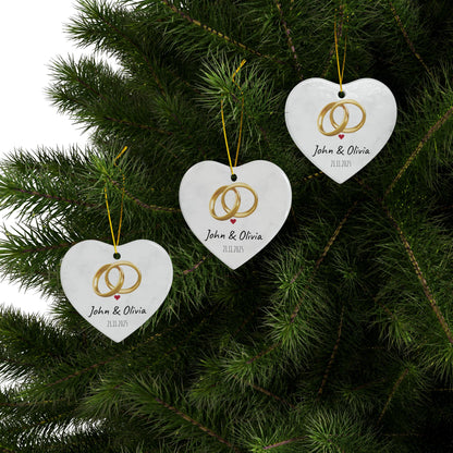 Wedding Rings Ornament round ceramic ornament | Personalized names and date - TRV