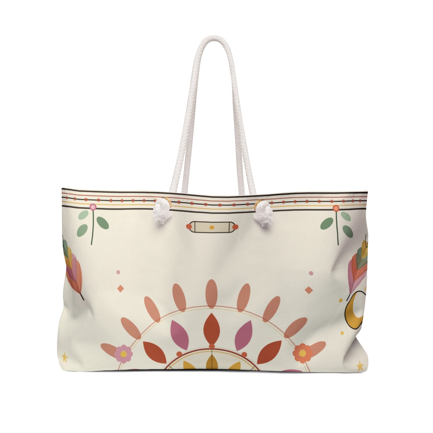 Boho Floral Mandala Weekender Bag | Large Canvas Tote, Neutral Pastel Pattern - TRV