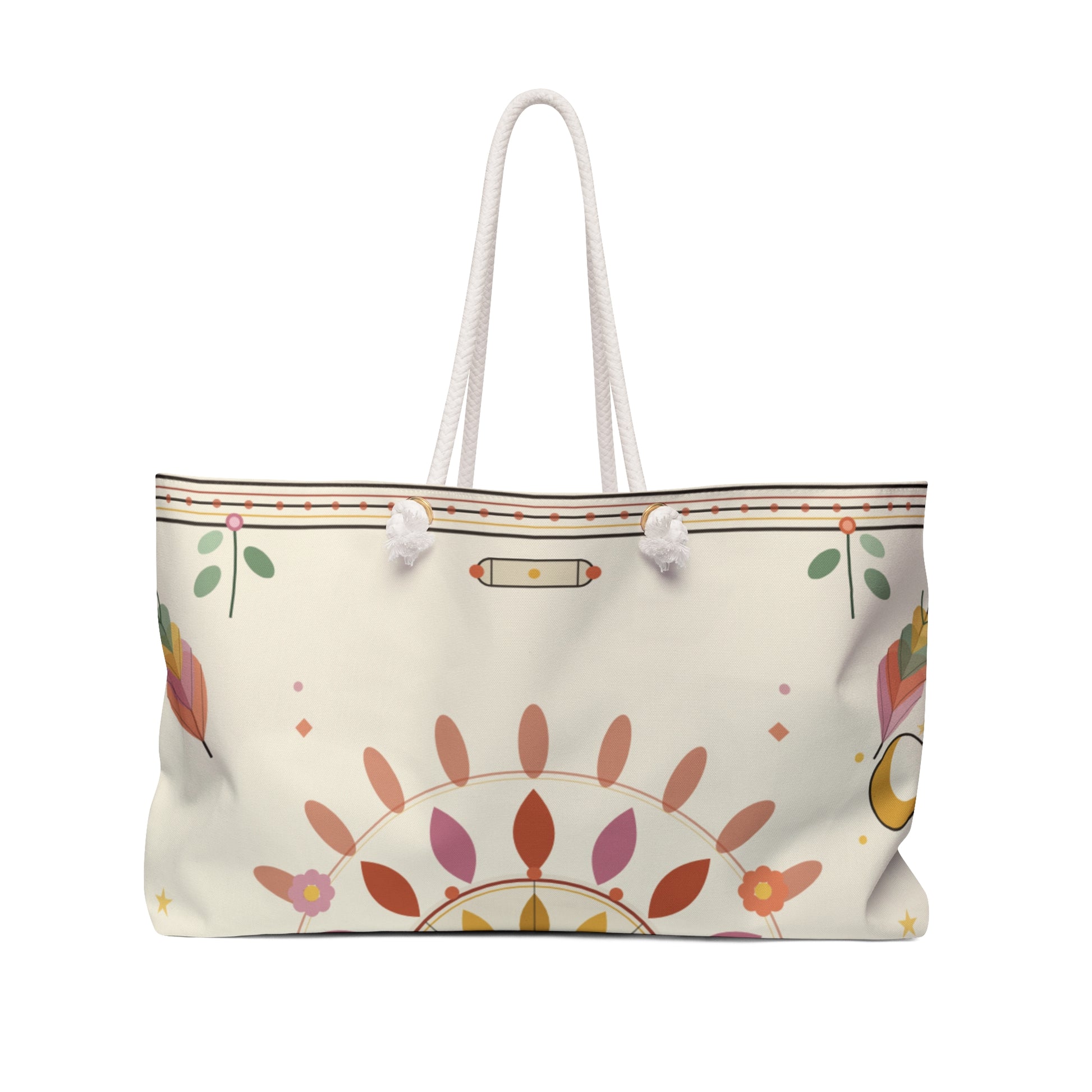 Boho Floral Mandala Weekender Bag | Large Canvas Tote, Neutral Pastel Pattern - TRV