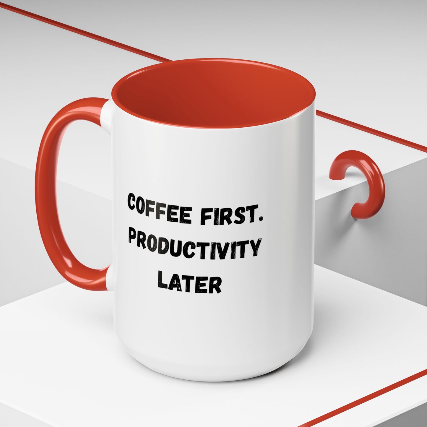Coffee First Productivity Later Mug - Fun Office Gift, Motivational Coffee Cup, Black Handle Mug, Home Office Decor, Thoughtful Gift