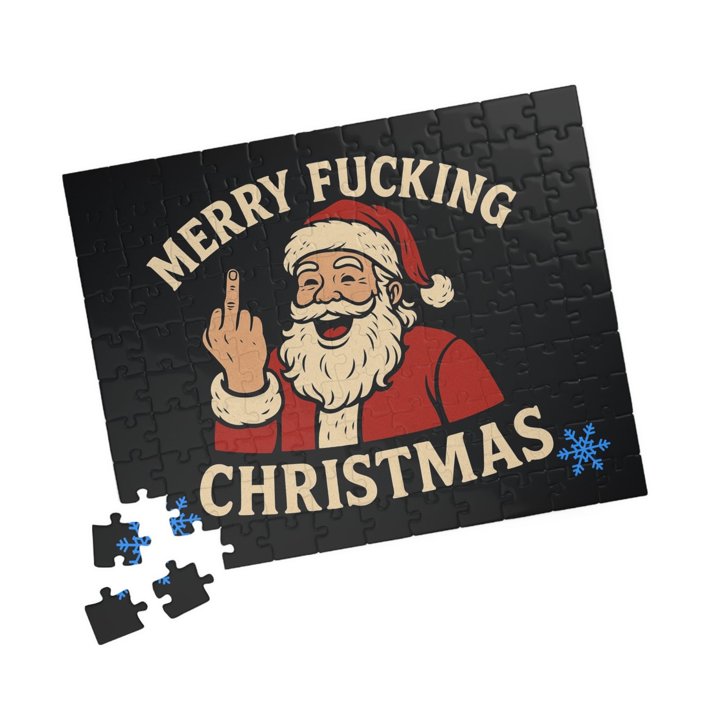 Irreverent Merry Christmas Puzzle | Santa Middle Finger Holiday Jigsaw