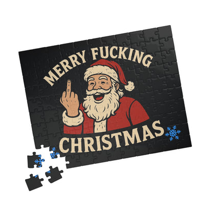 Irreverent Merry Christmas Puzzle | Santa Middle Finger Holiday Jigsaw