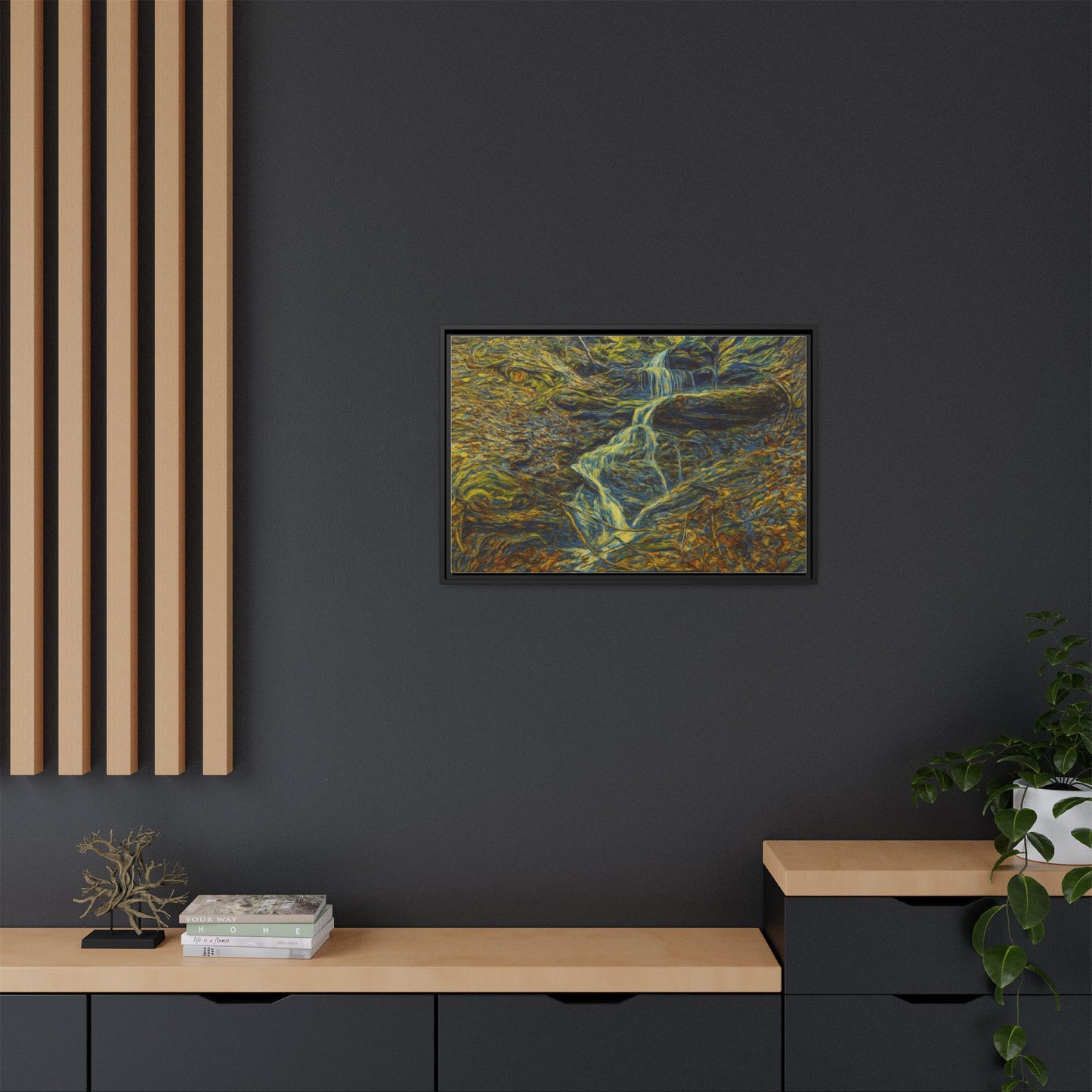 Van Gogh Style Framed Matte Canvas Art Print - Nature-Inspired Wall Decor, Abstract Waterfall Artwork, Home Office Decoration - TRV