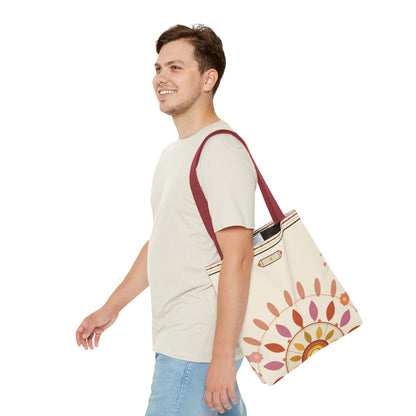 Boho Floral Mandala Tote Bag | Pastel Sunburst Pattern