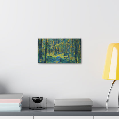 Sunlit Forest Path Canvas – Impressionist Woodland Wall Art
