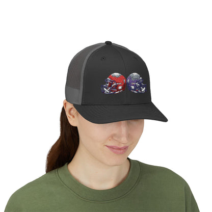 Sporty Snapback Trucker Cap with Football Helmets, Baseball Cap, Outdoor Activity Hat, Gift for Sports Fans, Team Spirit Wear - TRV