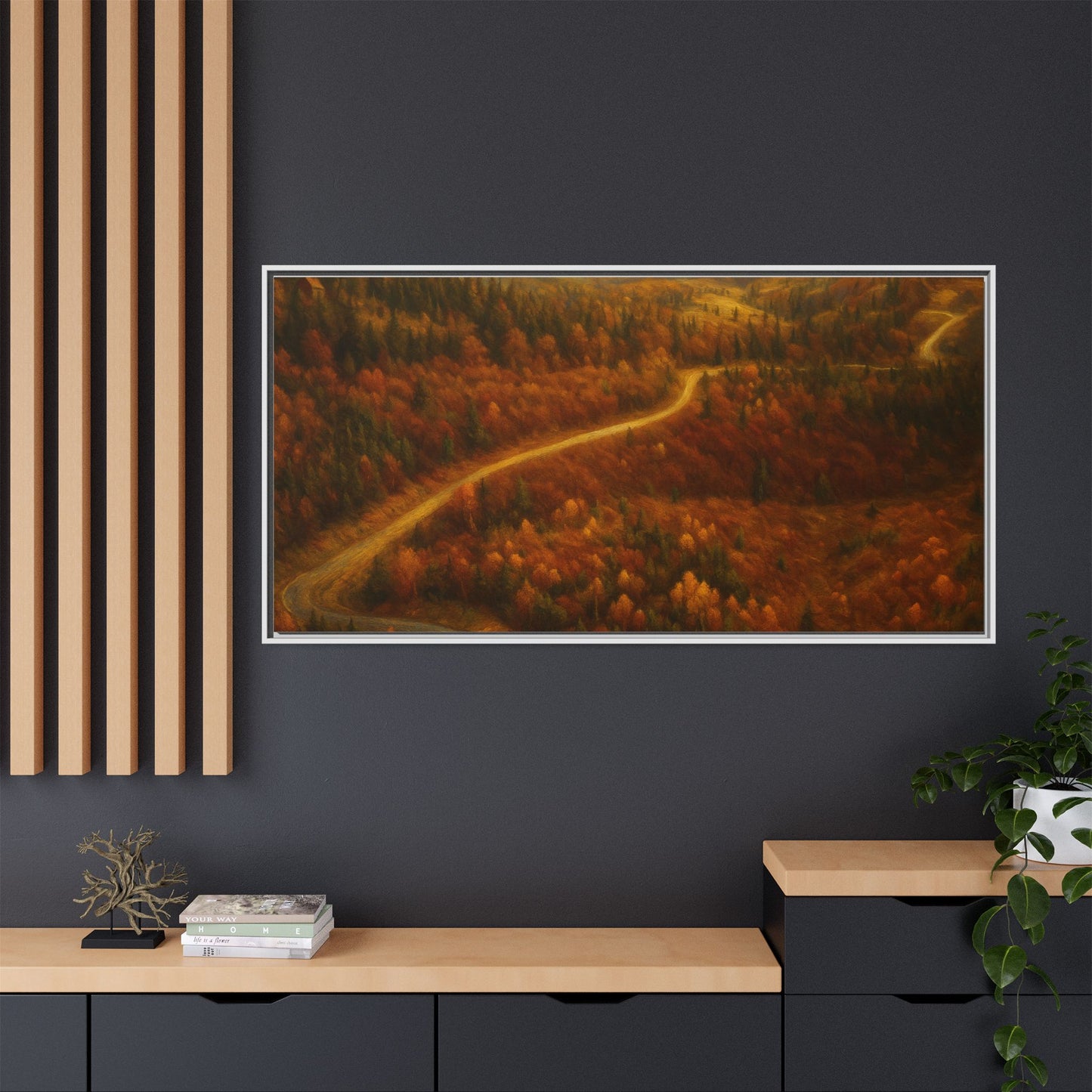 Autumn Landscape Framed Canvas Art, Cozy Home Decor, Warm Fall Vibes, Gift for Nature Lovers, Perfect for Thanksgiving - TRV