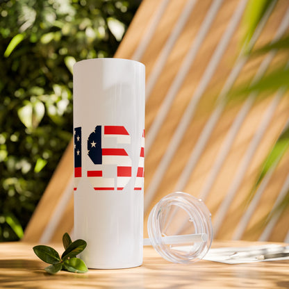 Skinny Tumbler — USA Flag 20oz Straw Tumbler (Patriotic Travel Cup)