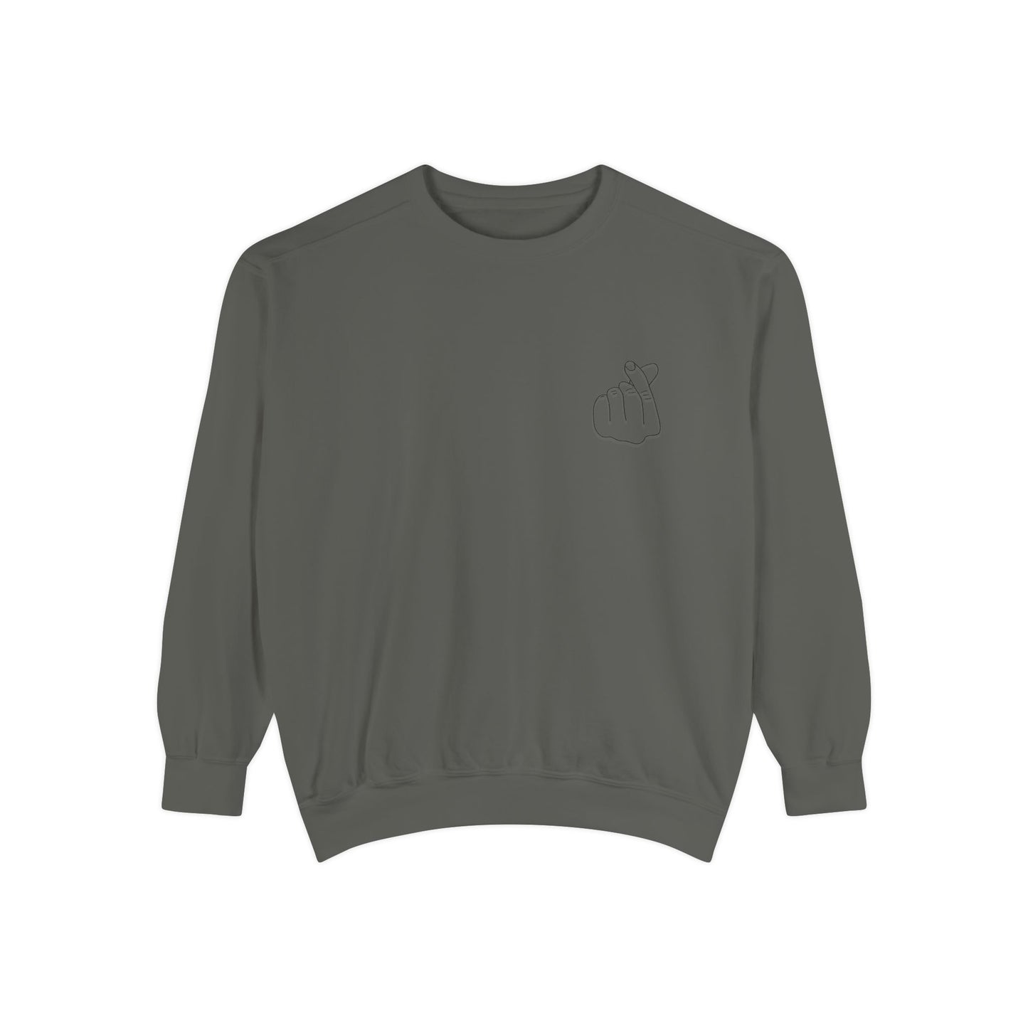 Minimalist Peace Hand Sweatshirt — Small Chest Line Art Crewneck
