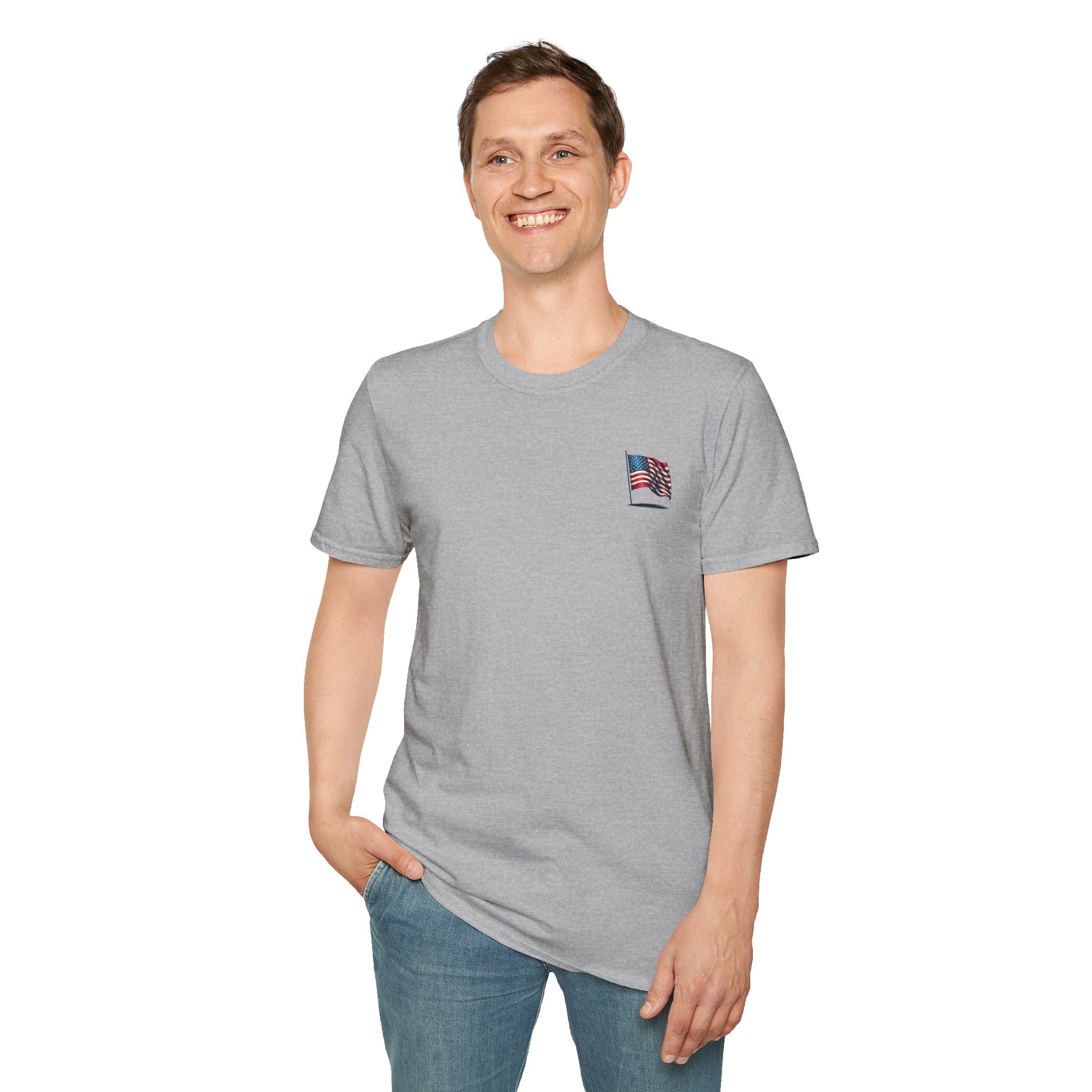 Patriotic Unisex Softstyle T-Shirt, American Flag Tee, USA Pride Shirt, Perfect for Independence Day, Casual Wear - TRV
