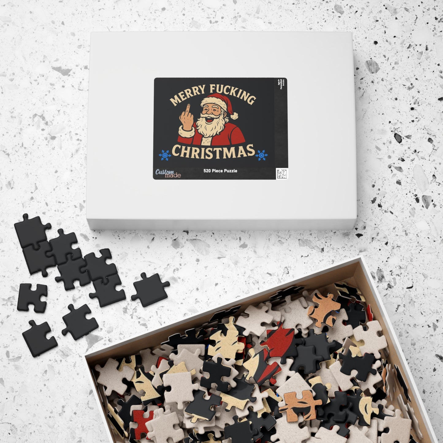 Irreverent Merry Christmas Puzzle | Santa Middle Finger Holiday Jigsaw