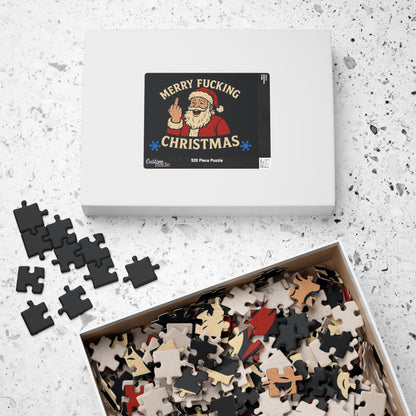 Irreverent Merry Christmas Puzzle | Santa Middle Finger Holiday Jigsaw