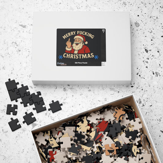 Irreverent Merry Christmas Puzzle | Santa Middle Finger Holiday Jigsaw