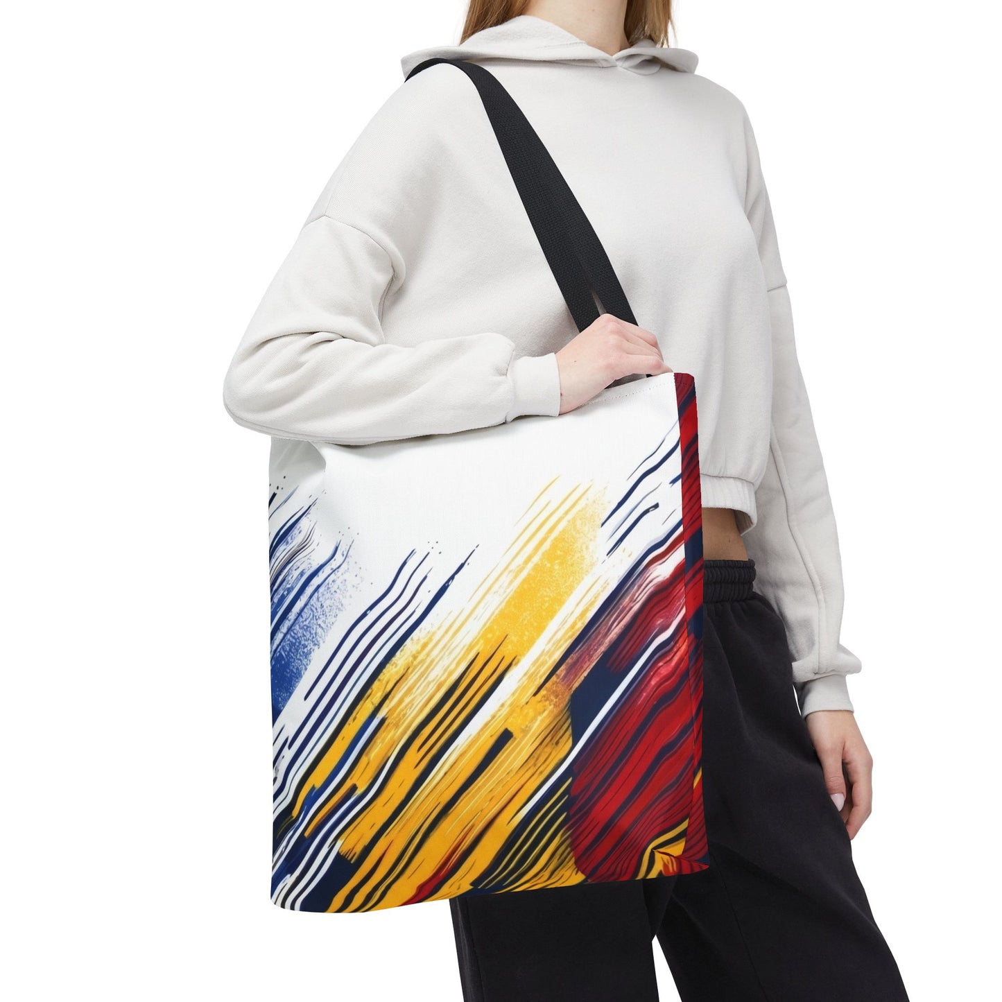 Abstract Brushstroke Tote Bag - Bold Red, Yellow & Blue All-Over Print
