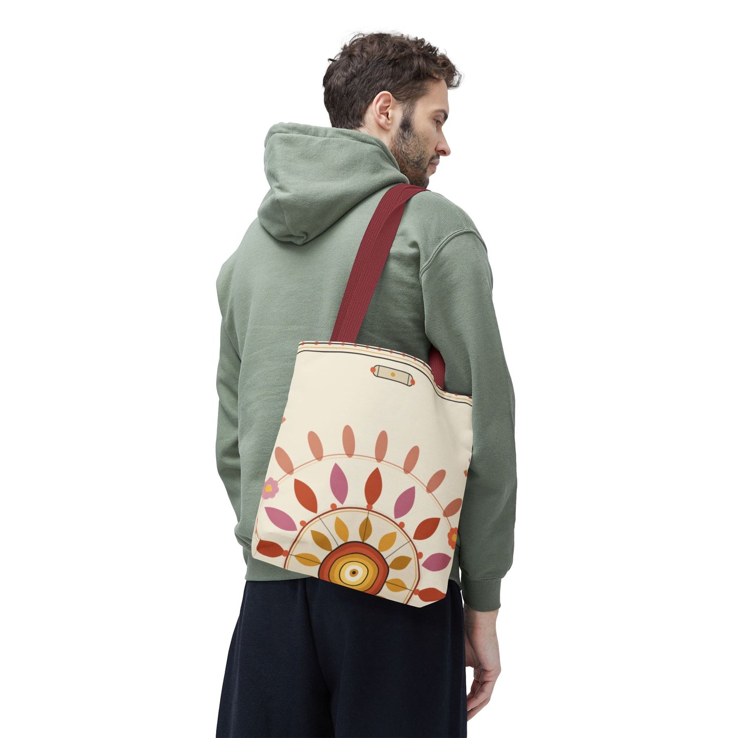 Boho Floral Mandala Tote Bag | Pastel Sunburst Pattern