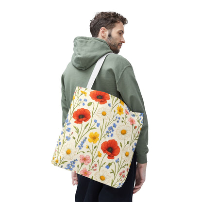 Wildflower Poppy Print Tote Bag | Floral All-Over Pattern