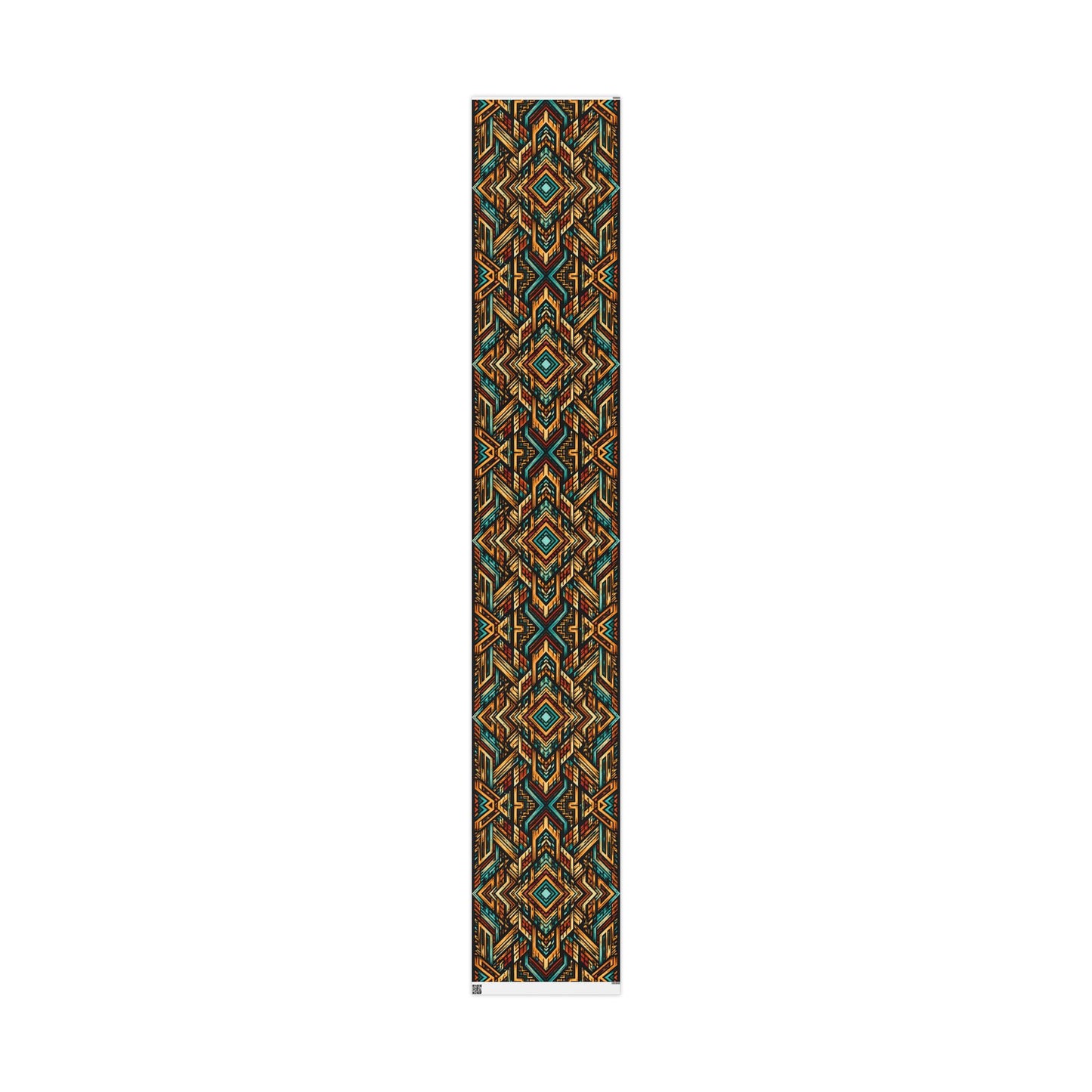 Geometric Boho Wrapping Paper Roll — Teal & Burnt Orange Tribal Pattern
