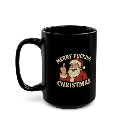 Irreverent Merry Christmas Mug — Funny Santa Coffee Mug (Black, 11/15oz)