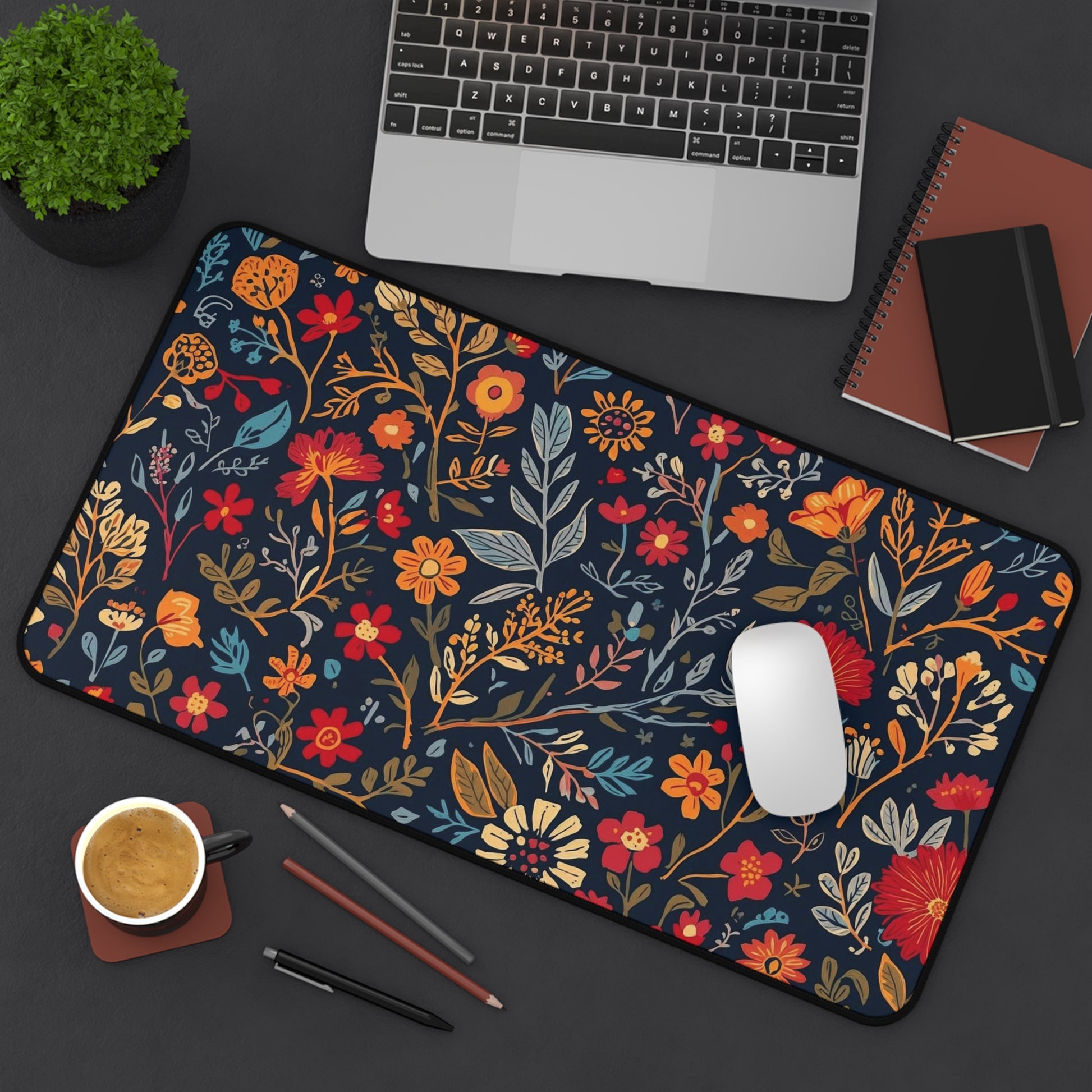 Autumn Floral Pattern Desk Mat | Fall Flowers Mouse Pad - TRV
