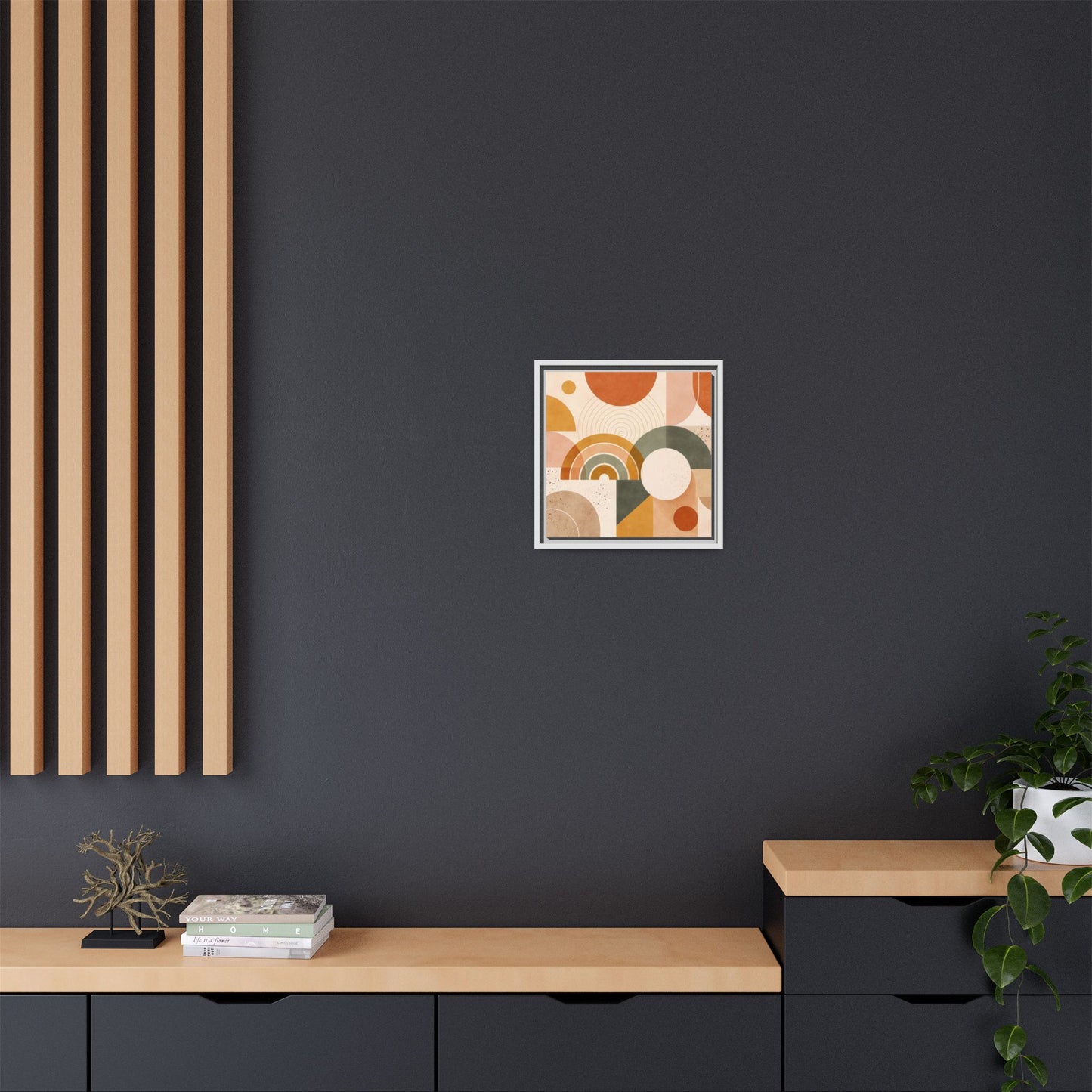 Abstract Terracotta Geometric Rainbow Matte Canvas Framed