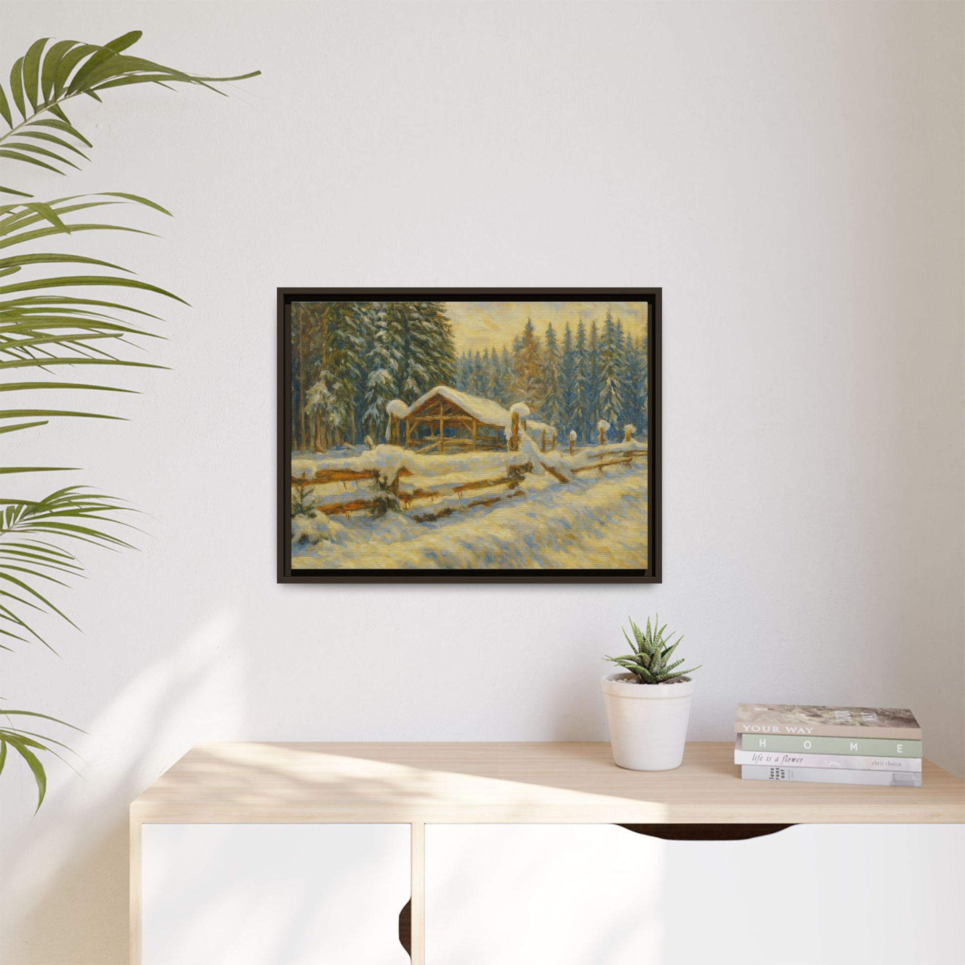 Winter Landscape Framed Canvas Art | Cozy Home Decor | Wall Art for Living Room, Bedroom, Holiday Gift, Rustic Vibes, Art Print - TRV