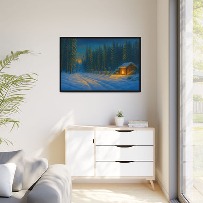 Framed Winter Landscape Canvas, Cozy Cabin Art, Christmas Decor, Winter Home Decor, Holiday Gift, Wall Art - TRV