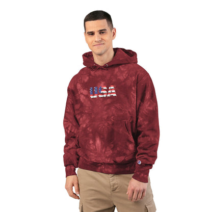Champion Tie-Dye Hoodie - USA Embroidery, Unisex Hoodie, Trendy Casual Wear, Gift for Him, Outdoor Jacket - TRV