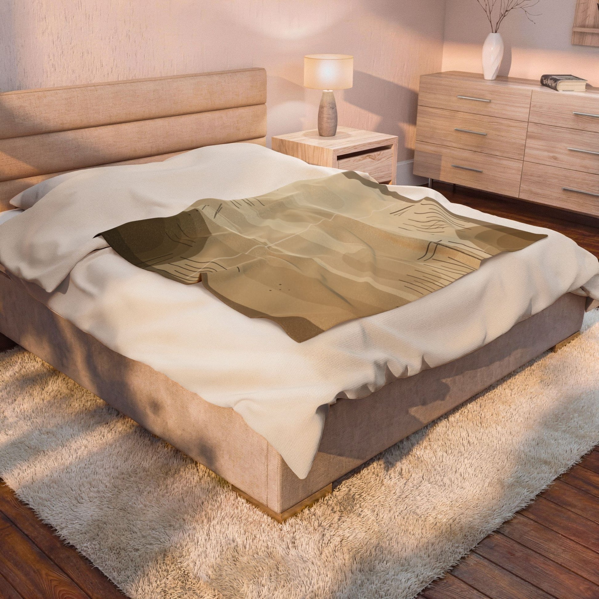 Neutral Abstract Shapes Velveteen Plush Blanket | Beige Modern Minimalist Throw - TRV