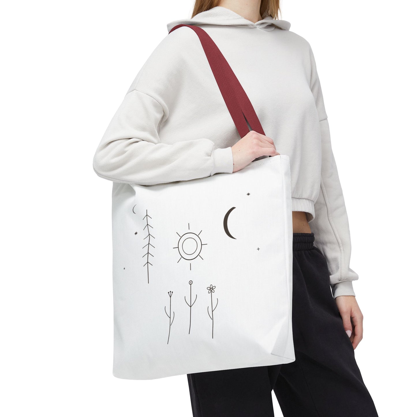 Minimal Moon and Sun Botanical Tote | Celestial Line Art Bag