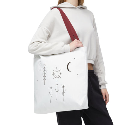 Minimal Moon and Sun Botanical Tote | Celestial Line Art Bag